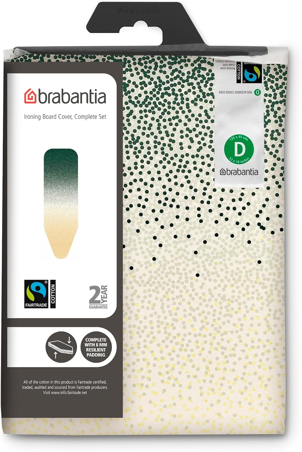 Brabantia Replacement Ironing Board Cover | All-in-One Set | Fits Premium Board (Size D) | Fairtrade New Dawn Cover | XL 100% Cotton Cover + Foam Layer | Brabantia Ironing Board D (No HRPZ)
