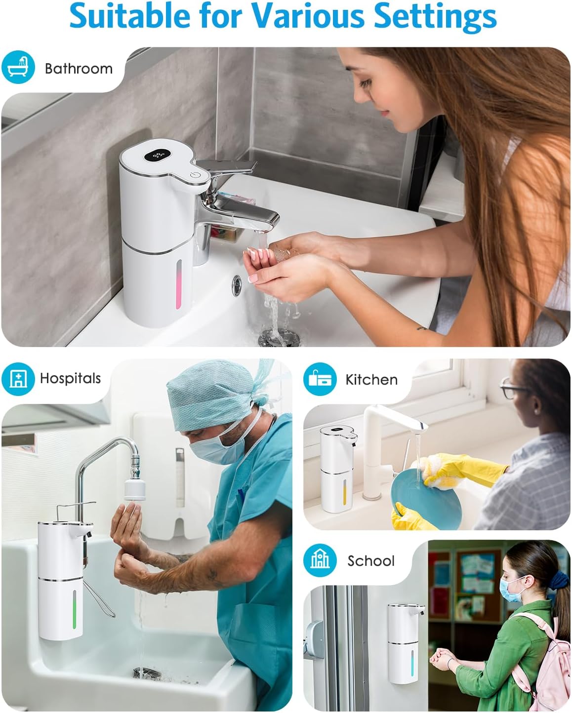 2PCS Automatic Liquid Soap Dispenser Touchless, 6-Level Bathroom