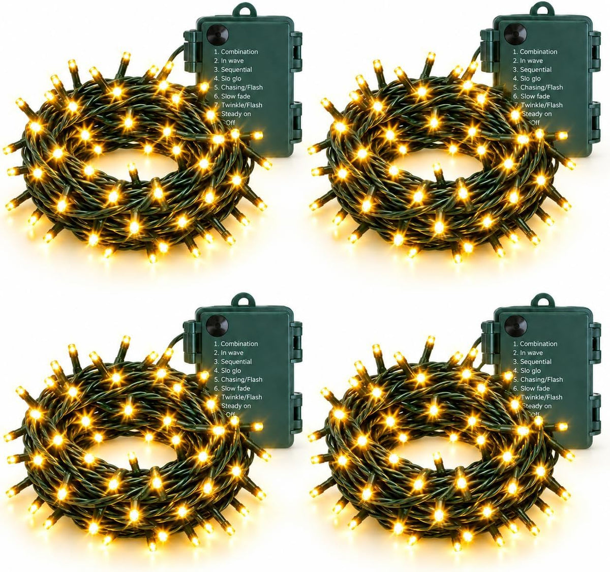 4 Pack Each 16.4ft 60 LED Battery Operated Christmas Tree Lights
