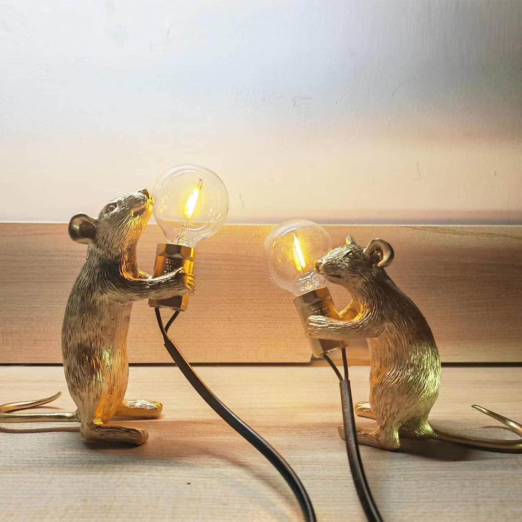 NorDiem Cute Mouse Table Lamp, Gold Standing Resin Animal Desk Light with E12 LED Bulb Included, Warm Glow Mini Bedside Lamp for Kids Bedroom Nursery Playroom Girls Boys Toddlers