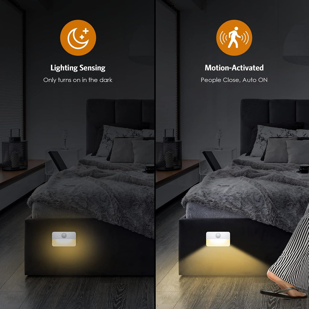 【2 Pack】Motion Sensor Night Light, Stick-On Motion Sensor Lights Indoor, Battery Powered Under Cabinet Kitchen Lights with Adhesive Pads, Auto/On/Off for Cupboard Wardrobe Stair Kitchen- Warm White