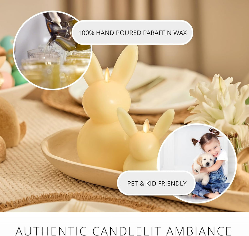 Luminara Easter Bunny Candle- Lemon Chiffon 4.5" x 4.5" x 8.5"- Flameless Real-Flame Holiday-Inspired Decor- AA Batteries- Flickering LED Flame