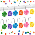 Yungyan 12 Pcs Summer Hawaiian Hibiscus Flower Shower Curtain Hooks Plumeria Flower Shower Hangers Luau Hawaii Curtain Hooks Tropical Decorative Ring for Summer Wedding Bedroom Bathroom Restroom Decor