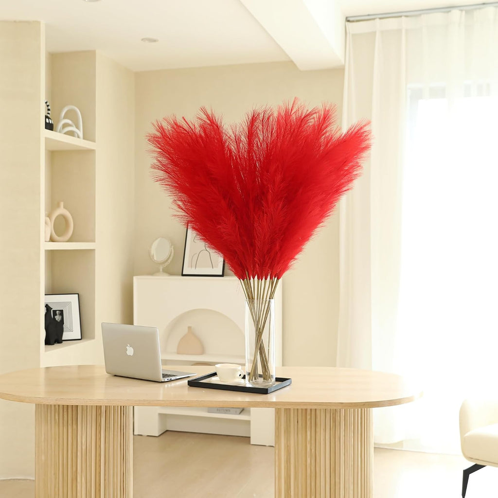 Wertuirk Red Pampas Grass Decor, 45-Inch 8Pcs Artificial Large Pampas Grass