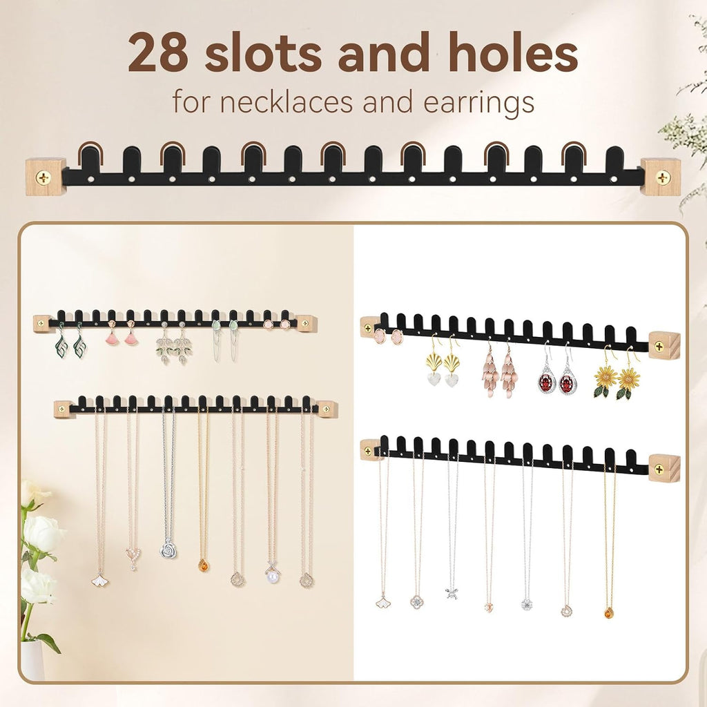 Wall Necklace Holder Hanging Jewelry Organizer 2 Pack Metal Necklace Organizer, Space-saving Jewelry Display for Necklaces & Earrings, Screws Included, Black
