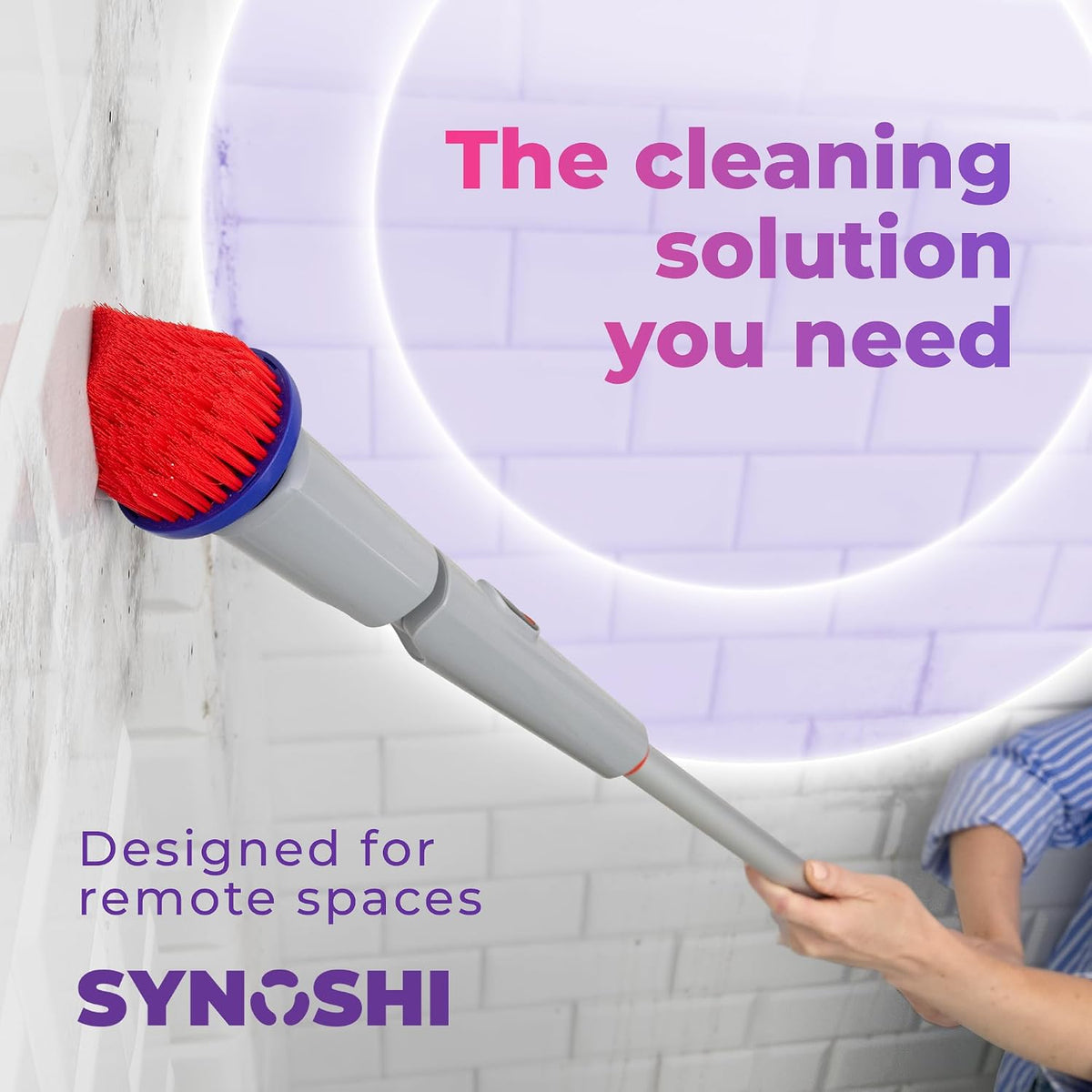 Synoshi PRO Electric Spin Scrubber Long Handle – Cordless Shower Scrubber