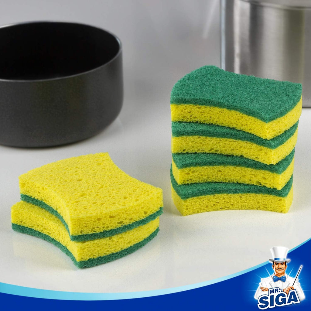 MR.SIGA Heavy Duty Cellulose Scrub Sponge, Dual-Sided Dish Sponge, 12 Pack