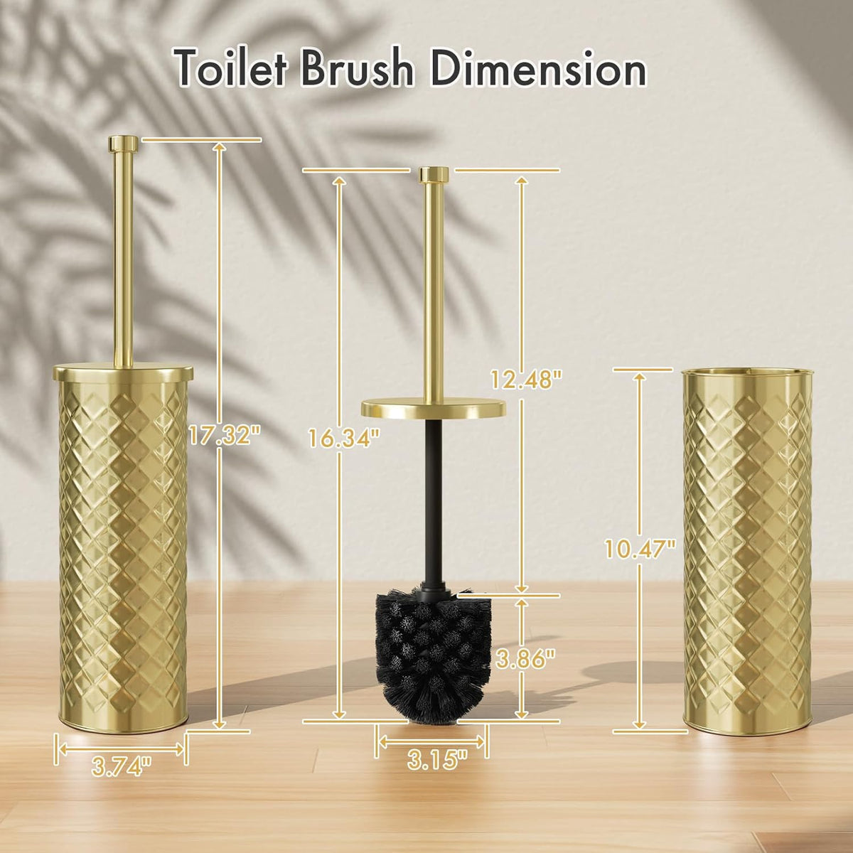 Toilet Bowl Brush and Holder Set 2 Pack with 4 Extra Brush Heads (Gold)