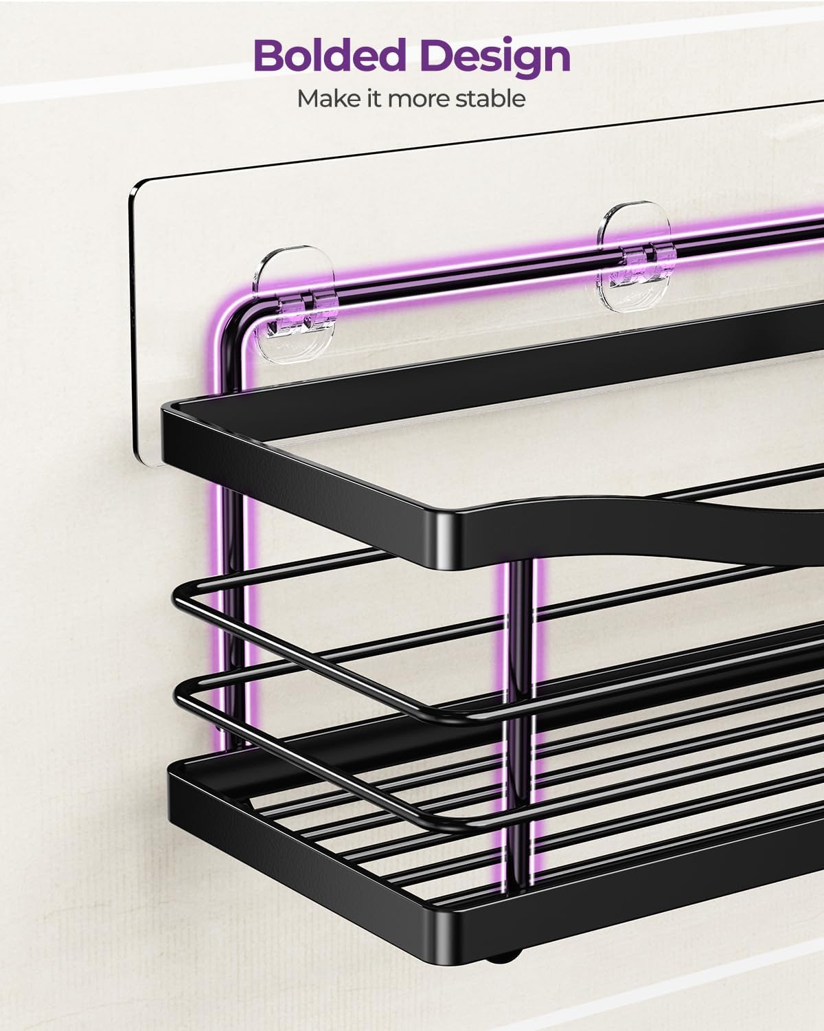 ODesign 3 Pack Adhesive Shower Caddy,Stainless Steel Shower Shelves,Black