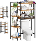 K1 Heavy Duty 7-Tier Over The Toilet Storage（With Basket and Paper Hook）Freestanding Above Toilet Shelf with Adjustable Feet，Space Saver Bathroom Shelves 9.3"D x 33.5"W x 63.8"H，Rustic Brown
