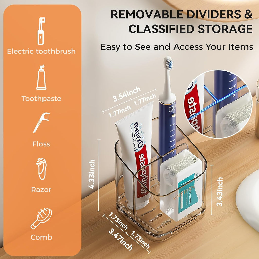 3 Slots Toothbrush Holders with Detachable Dividers for Bathrooms