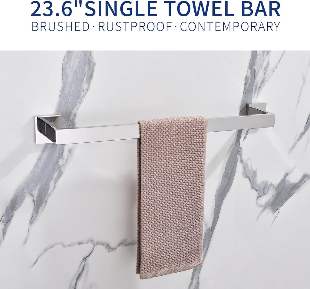 TASTOS 23.6 Inch Single Towel Bar Rack, SUS 304 Stainless Steel Bathroom Towel Bar Heavy Duty Towel Holder Kitchen Towel Rod, Wall Mount with Screws Towel Bar Rod Polished Chrome Finish