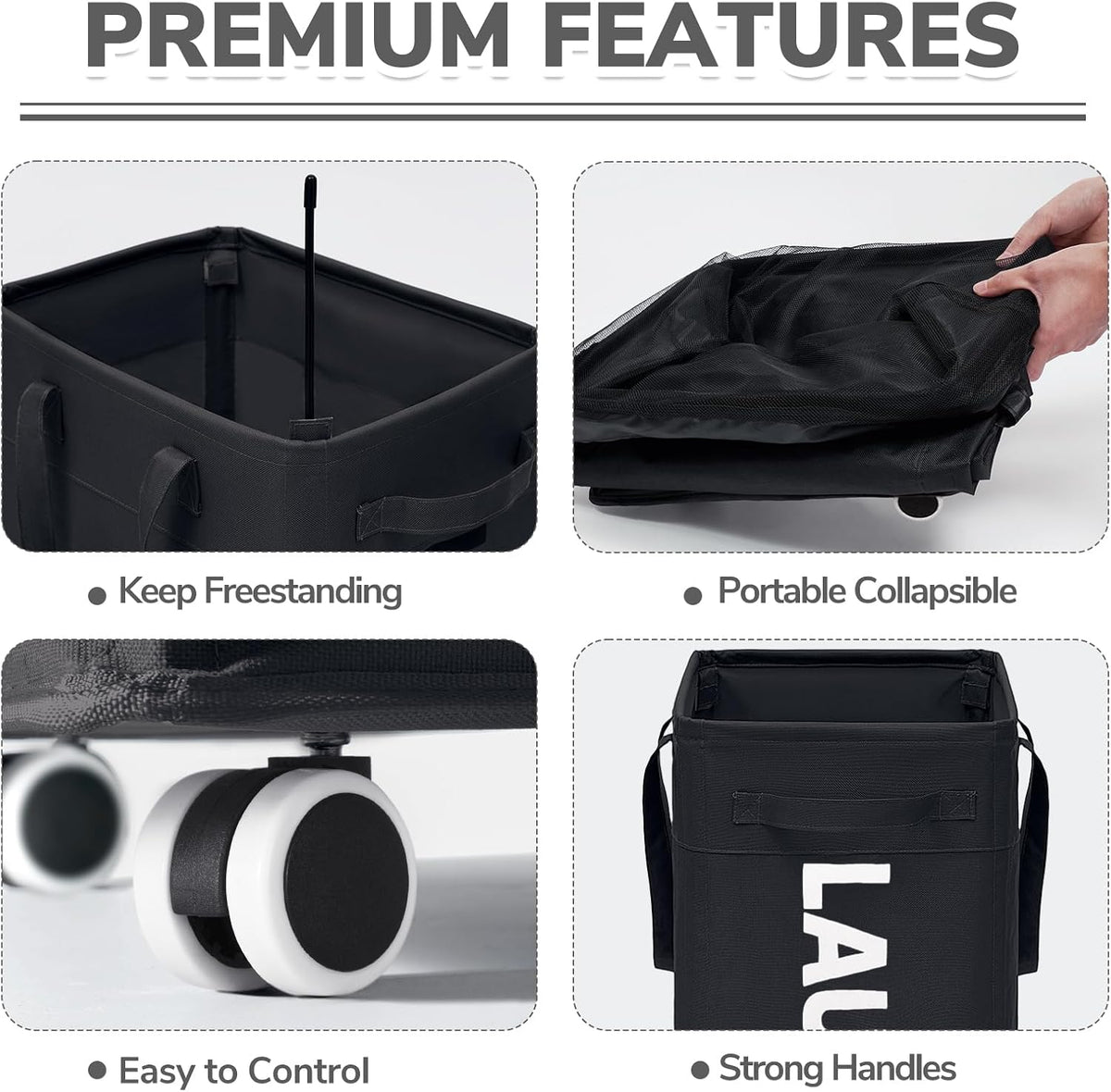 CHICVITA 75L Laundry Basket with Wheels 2-Pack, Wash Bags, Black