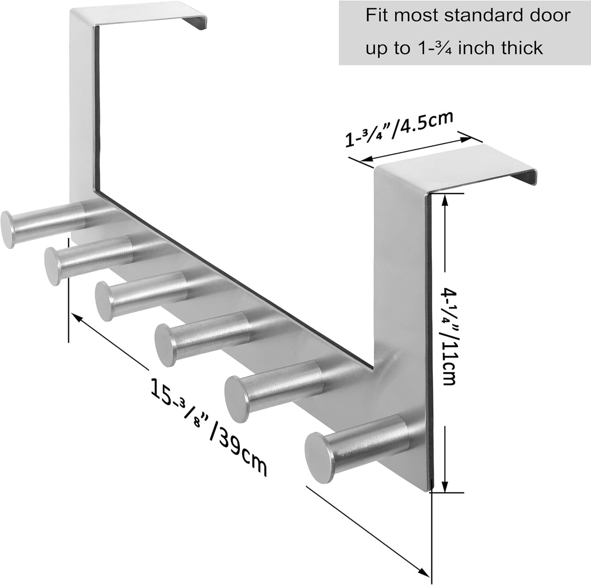 WEBI Over The Door Hooks Door Hanger,Over The Door Towel Rack with 6 Peg Hooks for Hanging,Over Door Coat Rack for Clothes,Back of Bathroom,Silver