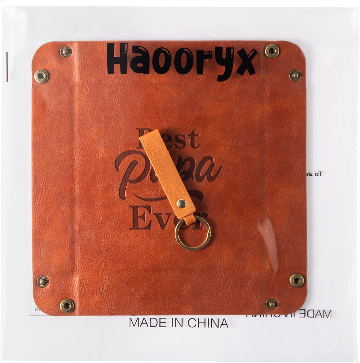 Haooryx Best Papa Ever PU Valet Tray and Keychain Desktop Storage Organizer