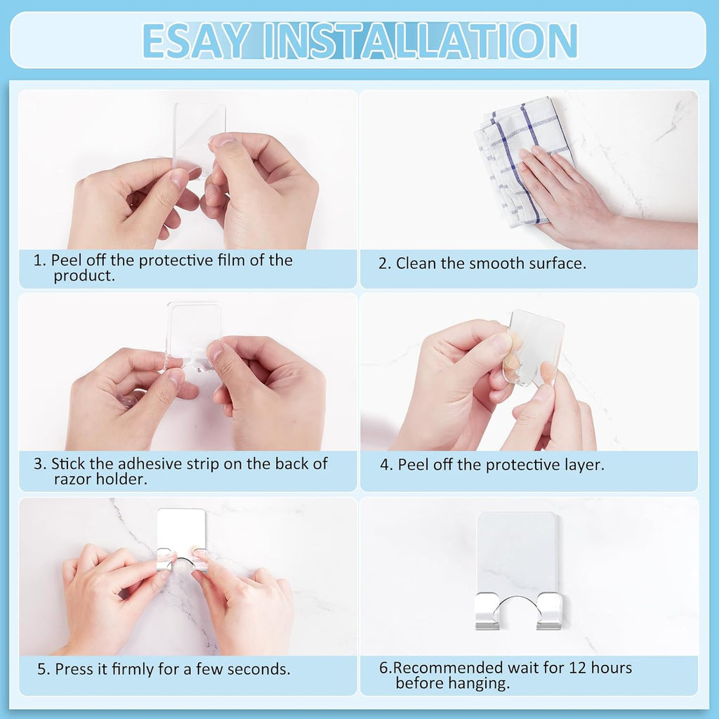 VIS'V Shower Wall Adhesive Razor Holder for His and Hers, Clear, 2 Pcs