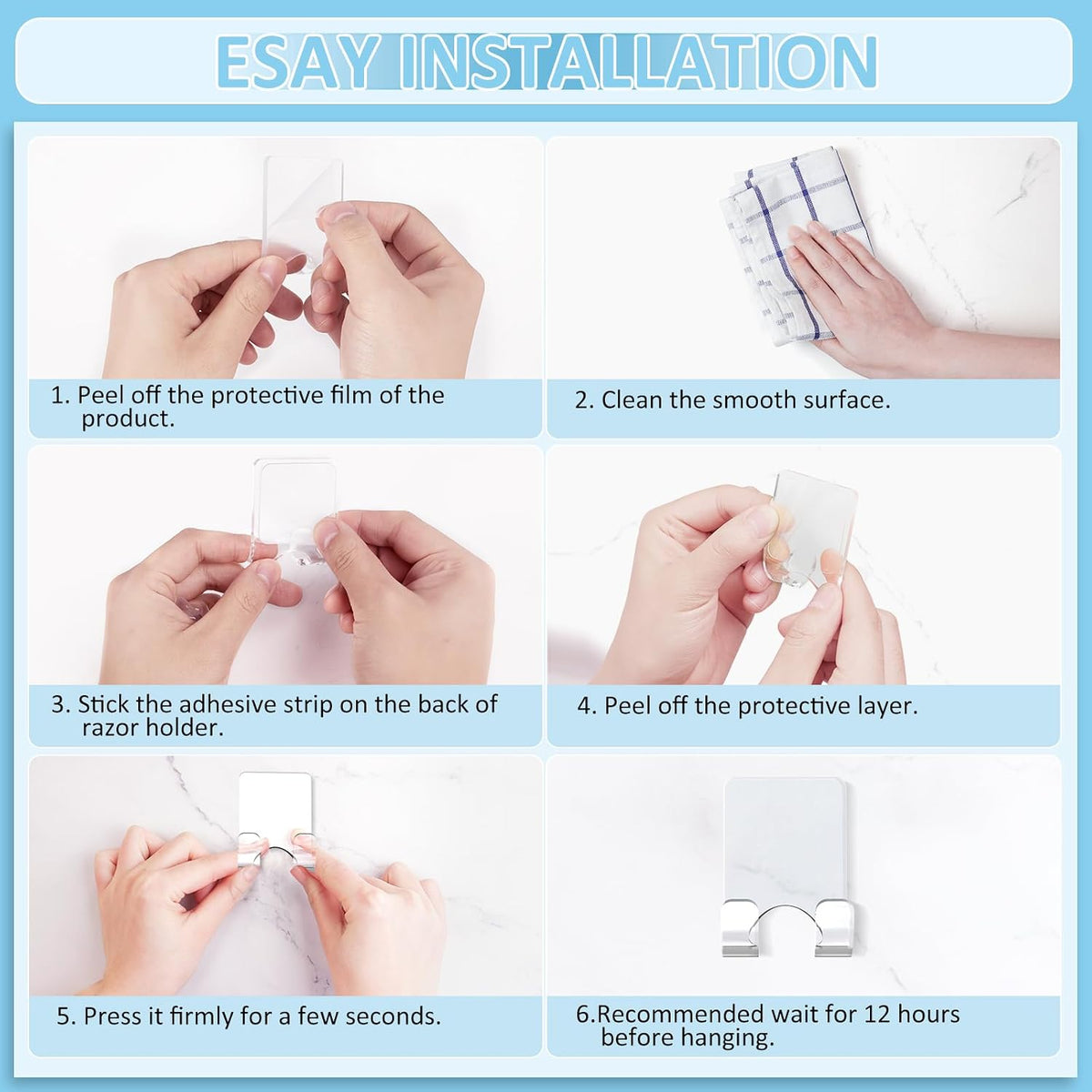 VIS'V Shower Wall Adhesive Razor Holder for His and Hers, Clear, 2 Pcs
