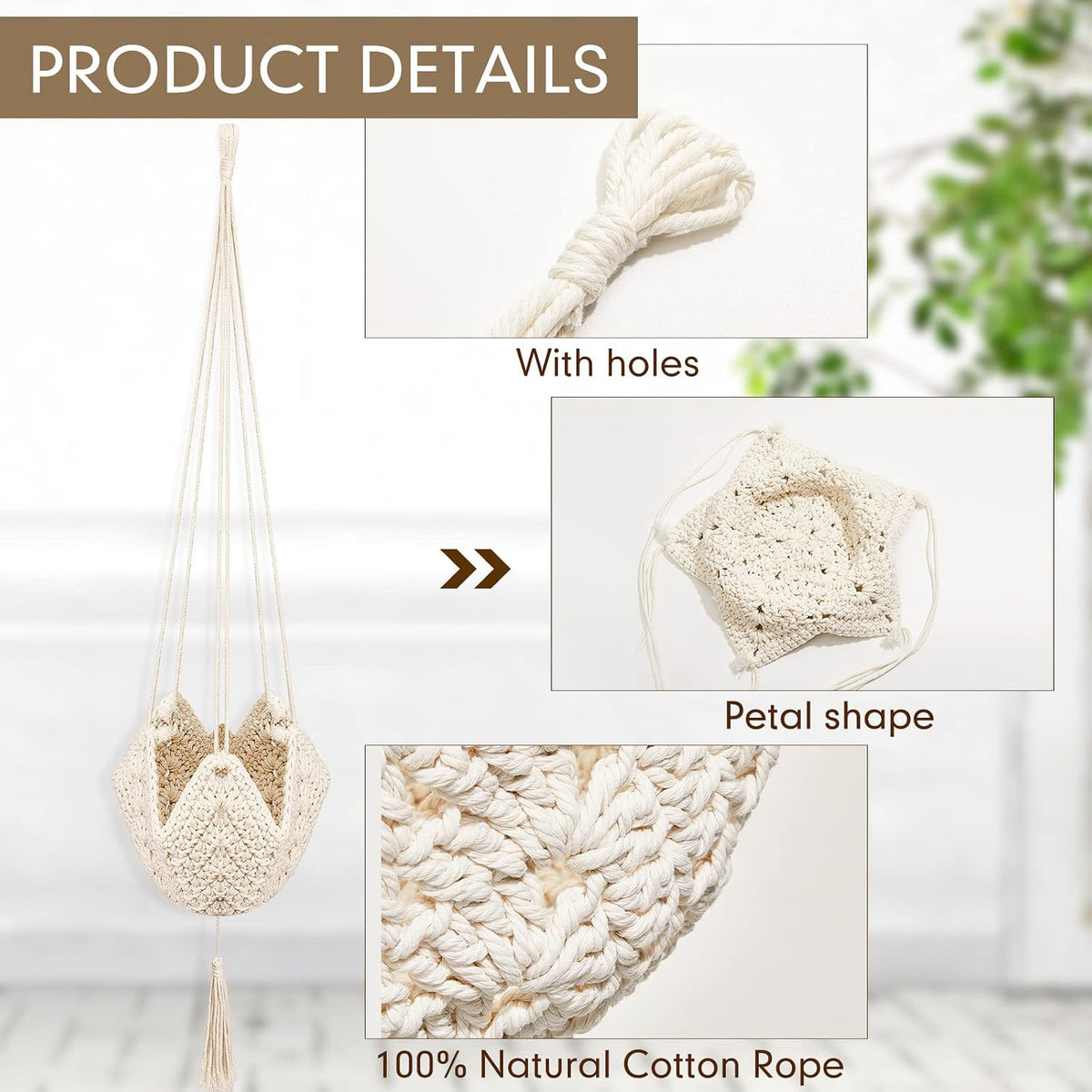 Shappy 2 Pack Boho Macrame Plant Hanger, Large Hanging Planter Plant Holder Pot Hanger Hanging Basket Wall Planters, Plants Lover Gift for Indoor Garden (Classic,White)