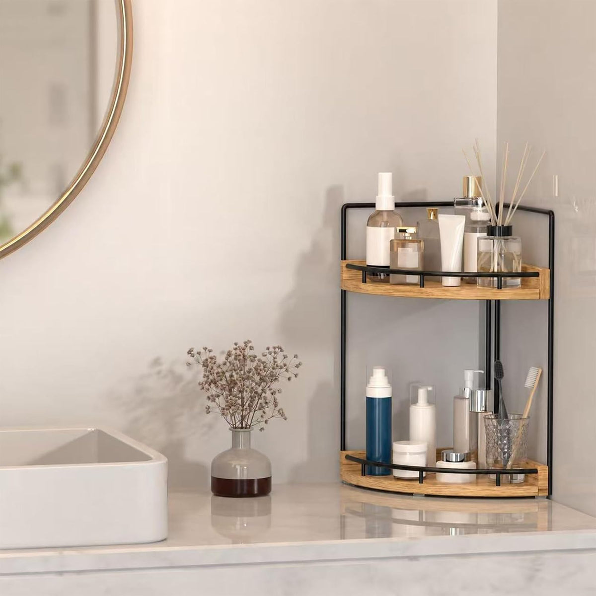 Dorhors Corner Bathroom Counter Organizer,Vanity Countertop Storage Shelf