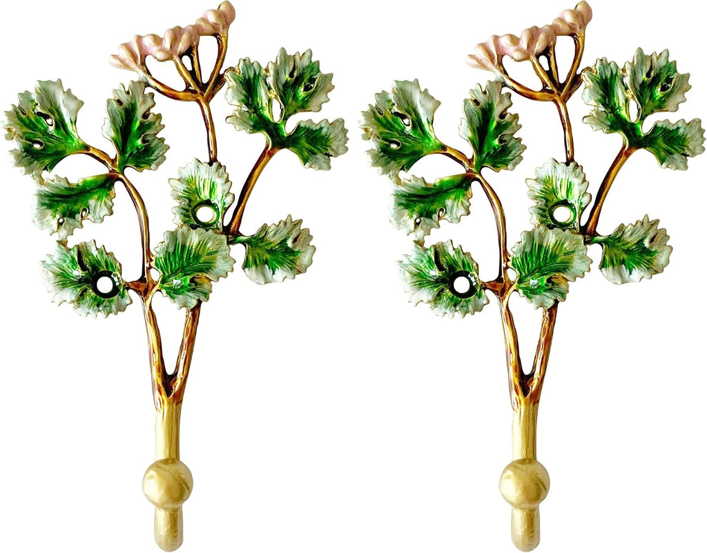 Vintage Tree Leaf-Shaped Decorative Wall Hooks Rack Hangers for Hanging Clothes Coats Towels Keys Hats, 2 Pack Antique Metal Mounted Wall Hook