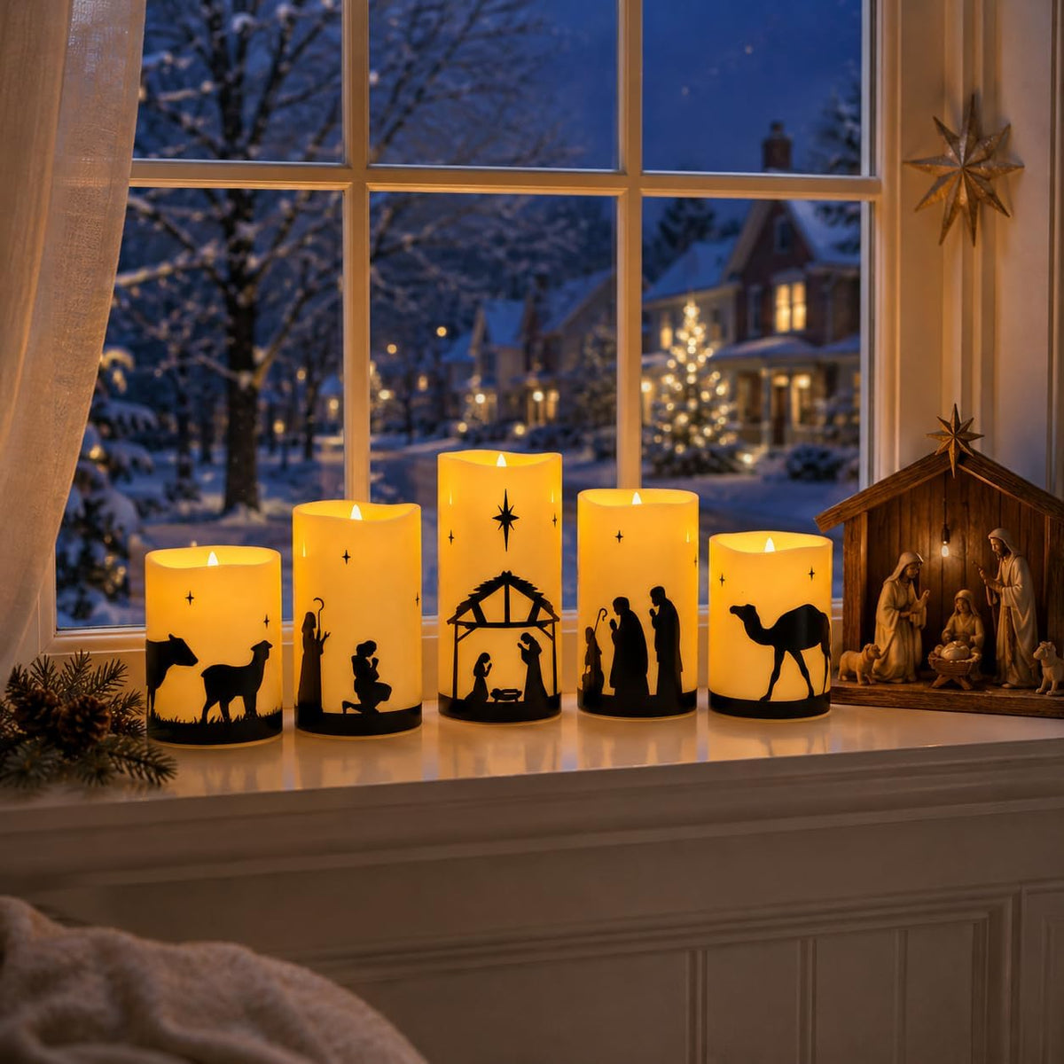 Nativity Scene Flameless Candles, Christian Gifts Advent Christmas Decor