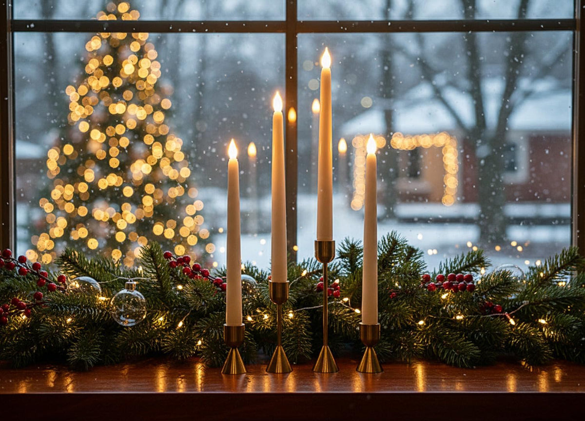 Ivory 10.8" Flameless Taper Candles with Timer, Battery Operated Dinner Candles, Smooth Wax Finish, Warm White LED, Remote & Batteries Included - Set of 4