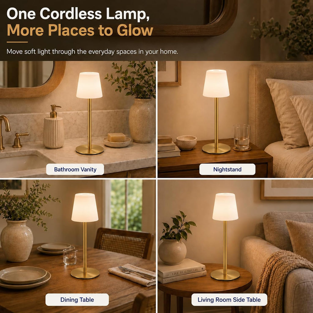 IP65 Waterproof Shower Lamp, Cordless Rechargeable Table Lamp, Gold