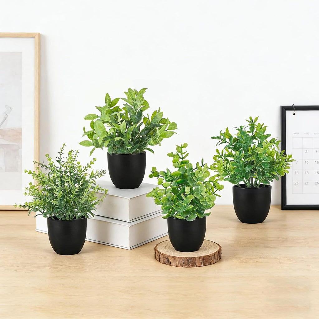 Mkono 4 Packs Fake Plants Mini Artificial Potted Plant Home Decor Indoor