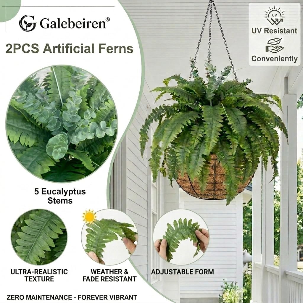 Artificial Ferns for Outdoors 2 Fake Faux Ferns for Artificial Plants Large