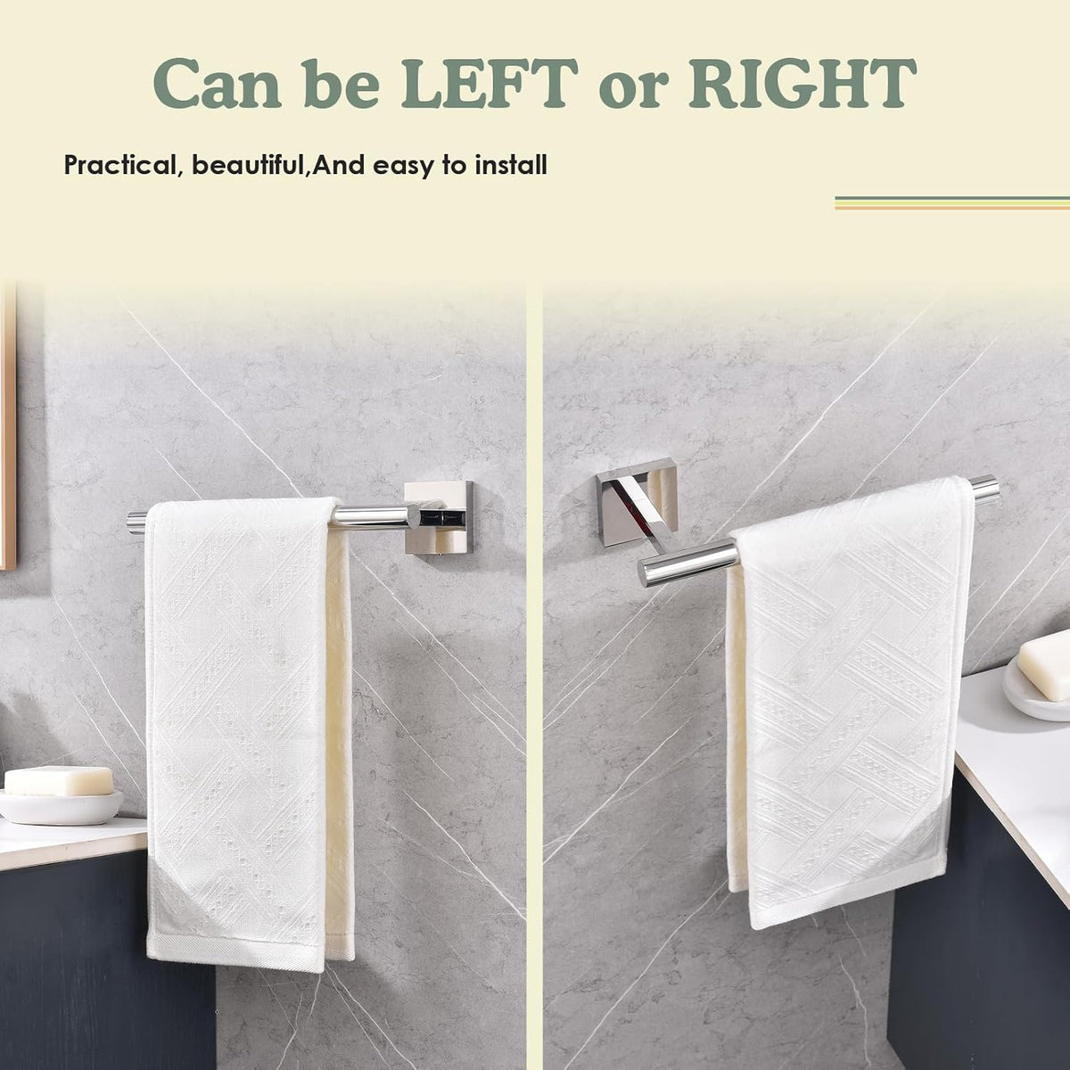 Polished Chrome Hand Towel Holder,Thicken SUS 304 Stainless Steel Towel Bar Towel Ring for Bathroom, Modern Design Hand Towel Rack Towel Hanger Wall Mounted