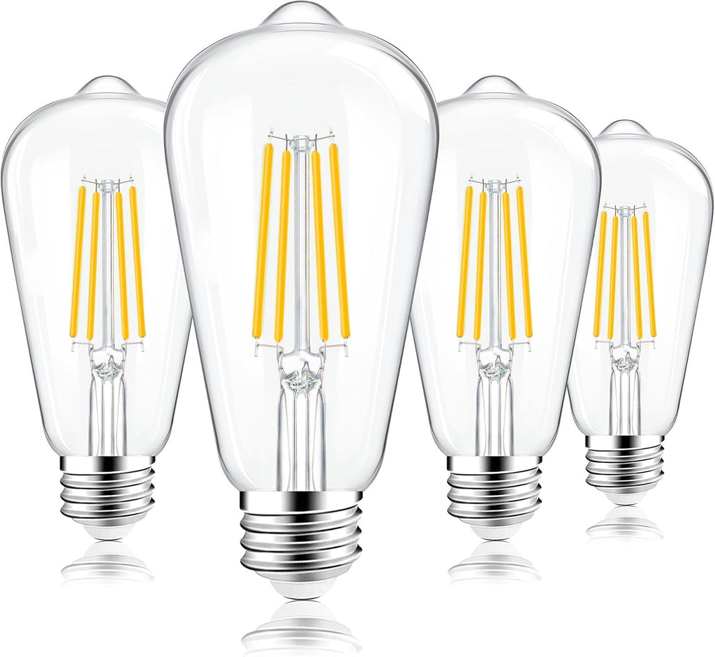 PARTPHONER ST58 E26 LED Light Bulbs, 6W Dimmable Amber Warm 2200K 4 Pack