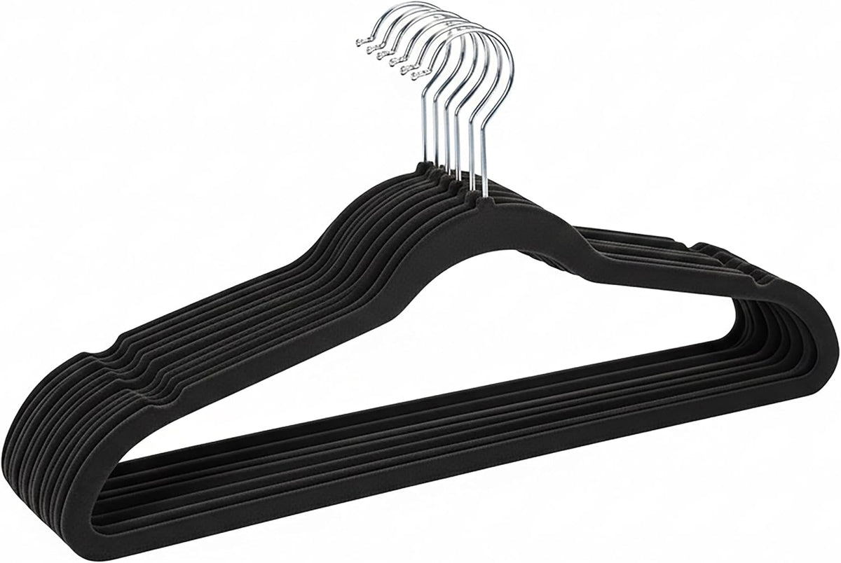 Simplify 10 Super Slim Velvet Huggable Hangers in Black