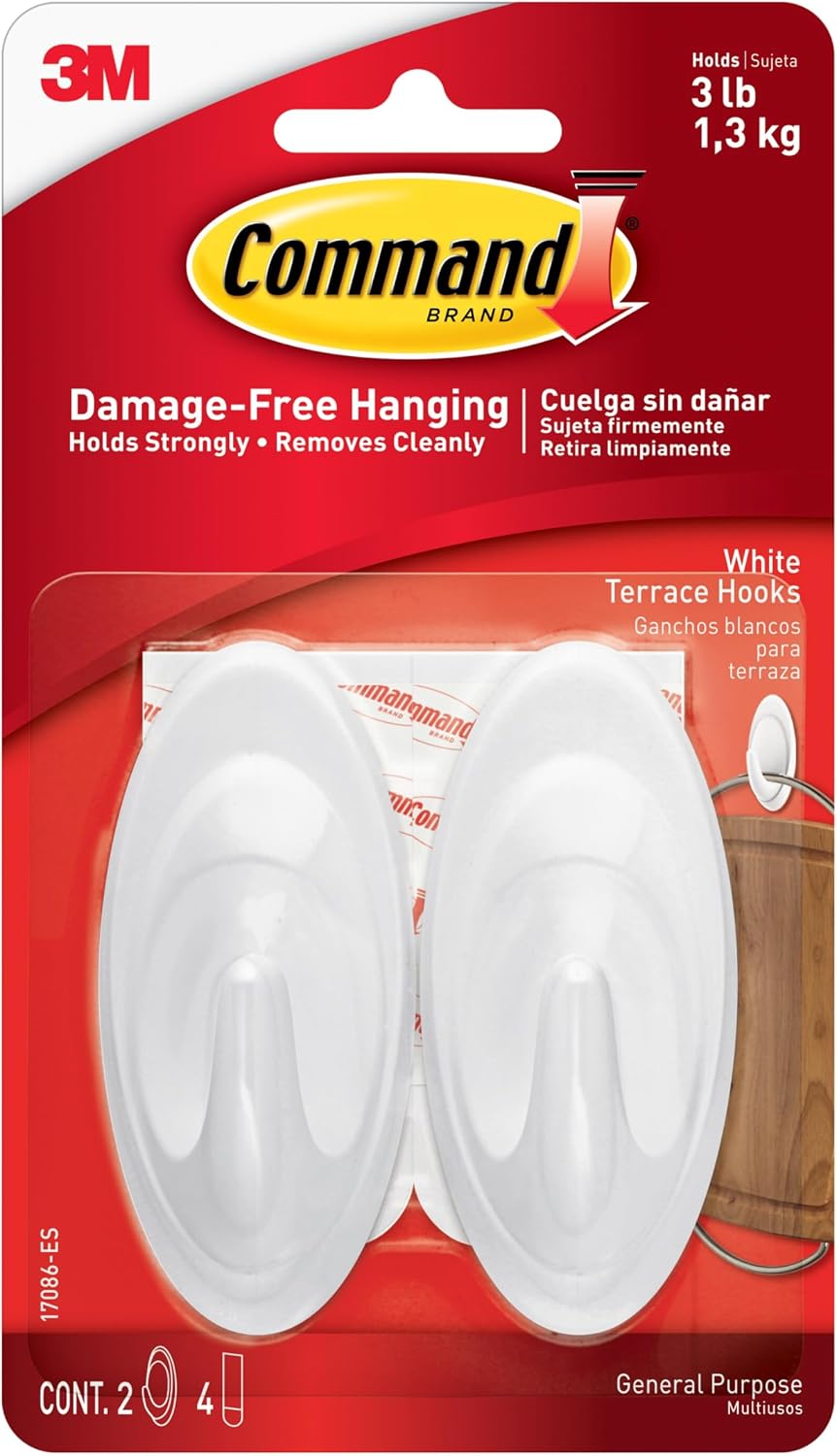 Command Medium White Designer Hooks, 2 Hooks, 4 Strips