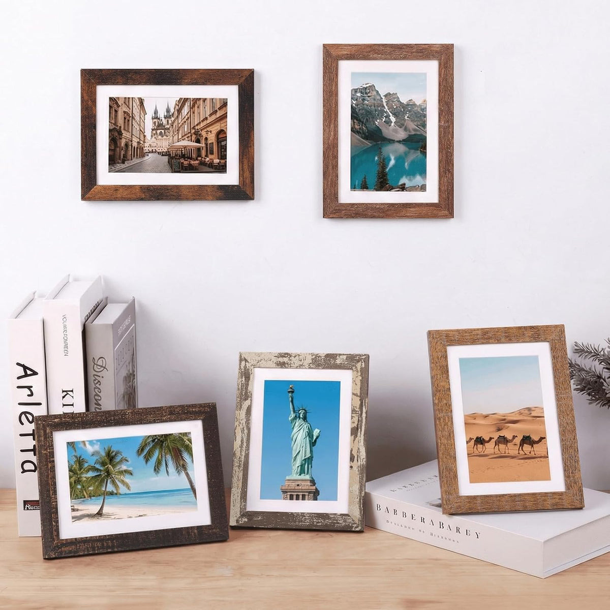 Fixwal 5x7 Picture Frames Set of 5 with Tempered Glass, Vintage Distressed
