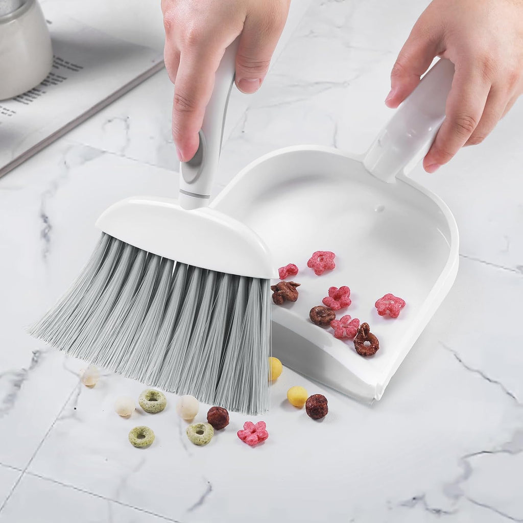 NACENA Small Dust Pan and Brush Set, 2 Pack, White&Gray