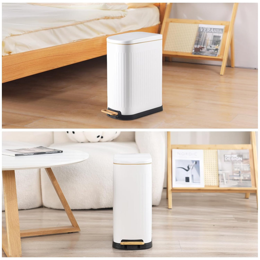 SYNCVIBE Slim Bathroom Trash Can with Soft Close Lid, 3.5 Gal, Matt White