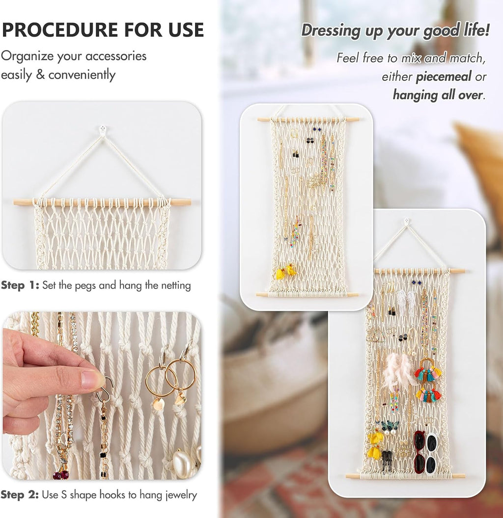 Pretty Jolly Hanging Jewelry Mesh Organizer with 20 Pieces S Shape Hooks
