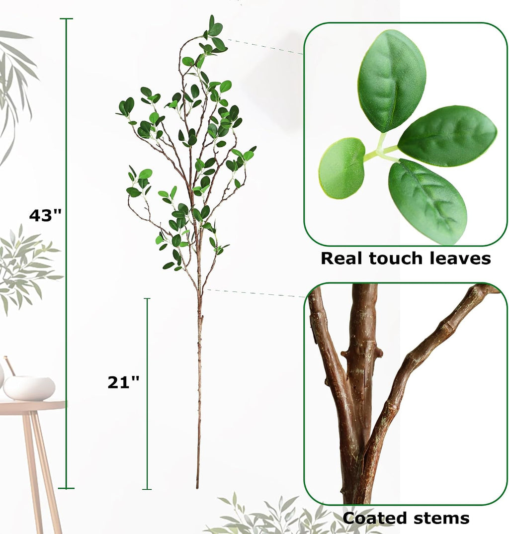 Htmeing Artificial Eucalyptus Green Branches with Leaves Faux Long Stems Fake Greenery Plants Ficus Twigs for Home Office Shop Farmhouse Decoration 110cm/43 (5 PCS)