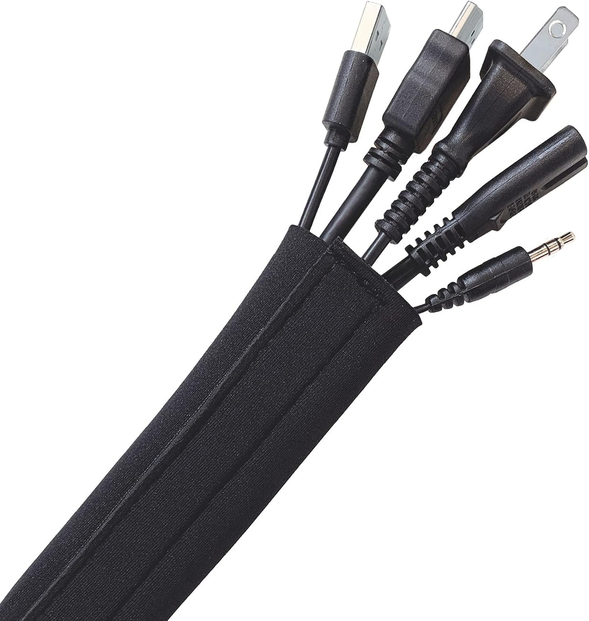 Wrap-It Storage Hook and Loop Cable Sleeve, Black, 120"