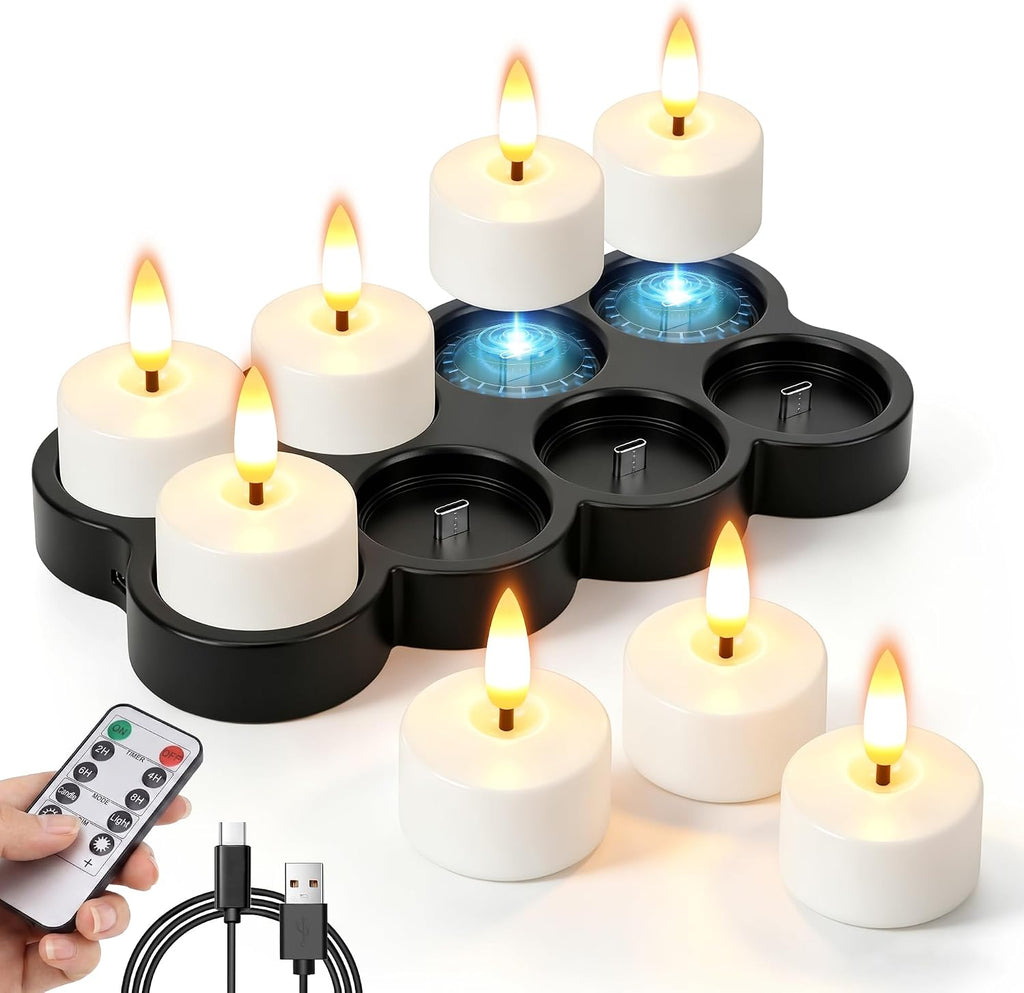 8 Pcs Rechargeable Flameless Candles with Remote Timer & Charging Base