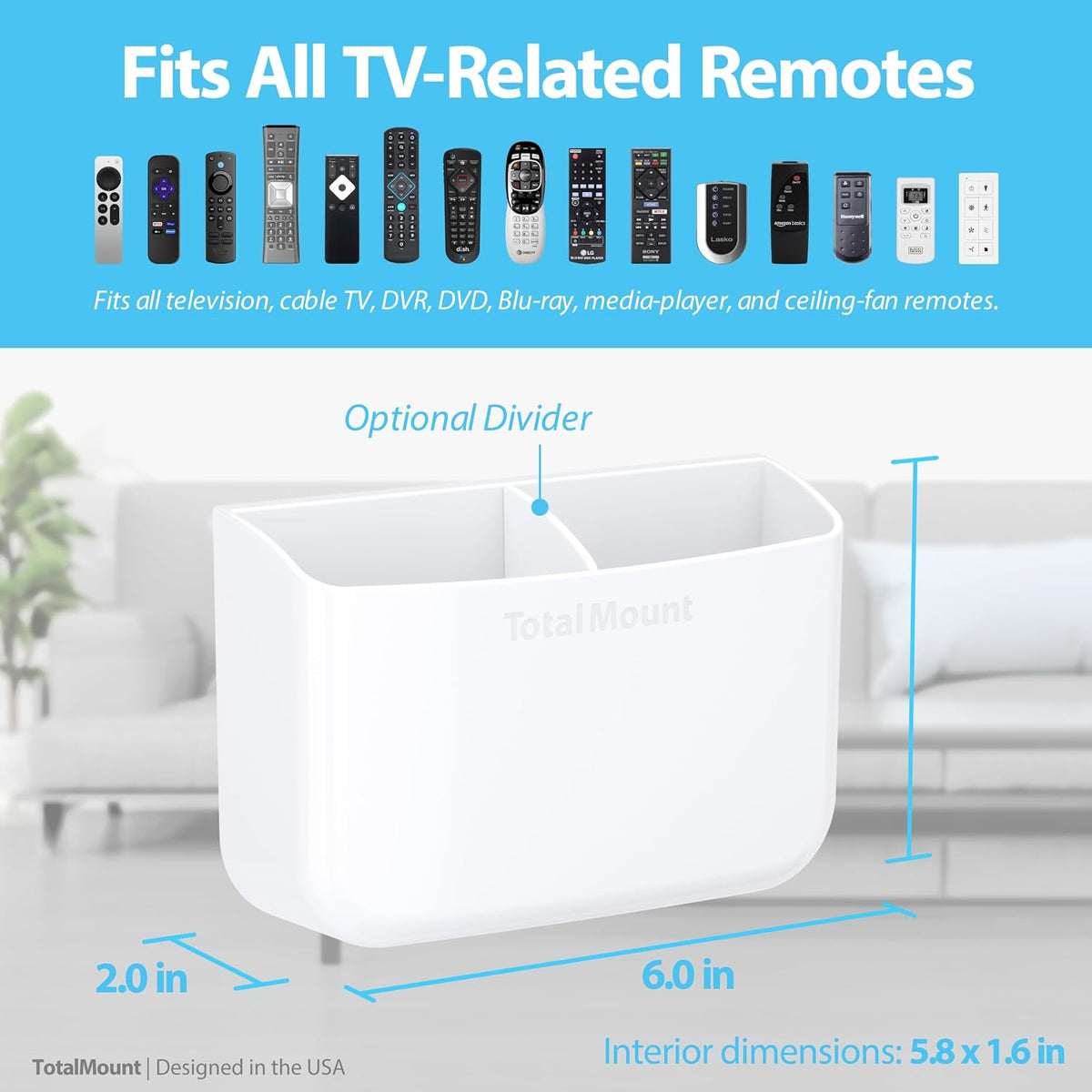 TotalMount Drop-Free Remote Holder – Removable Adhesive Strips – White