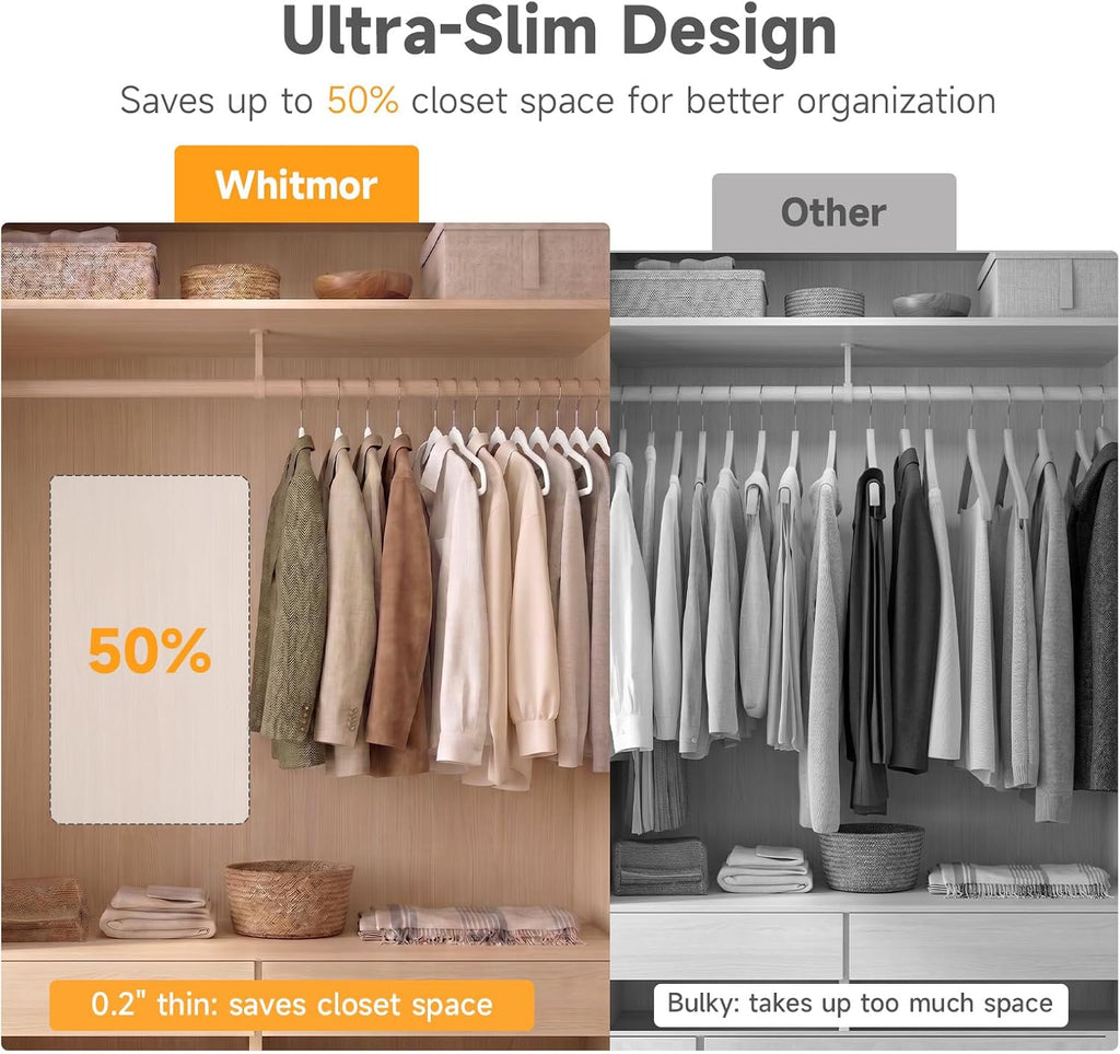 Whitmor Spacemaker Flocked Clothes Hangers – Velvet Like Heavy Duty Coat Hangers, Slim Non-Slip Suit Hangers, Contoured Shoulder Design, White, 20 Pack