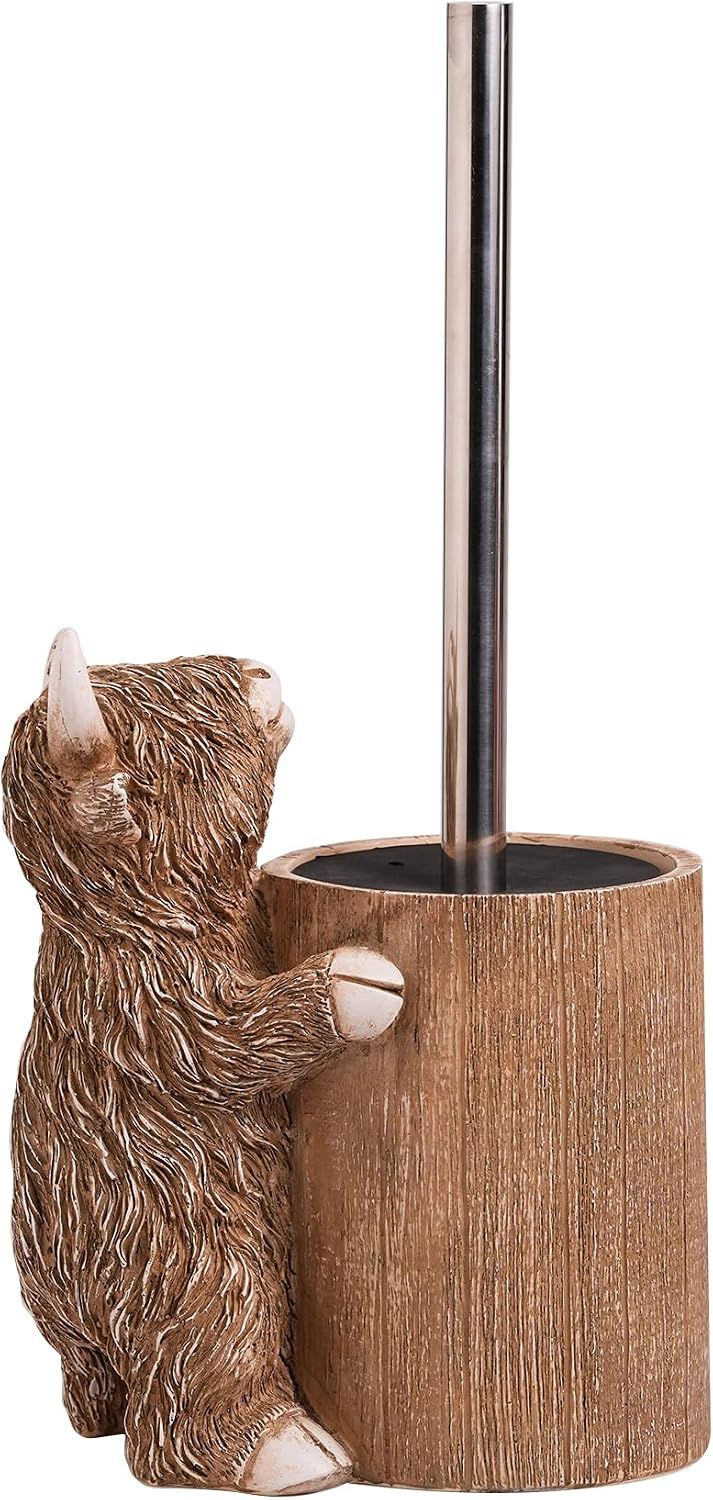 Highland Cow Toilet Brush Holder Set, Cow Bathroom Decor