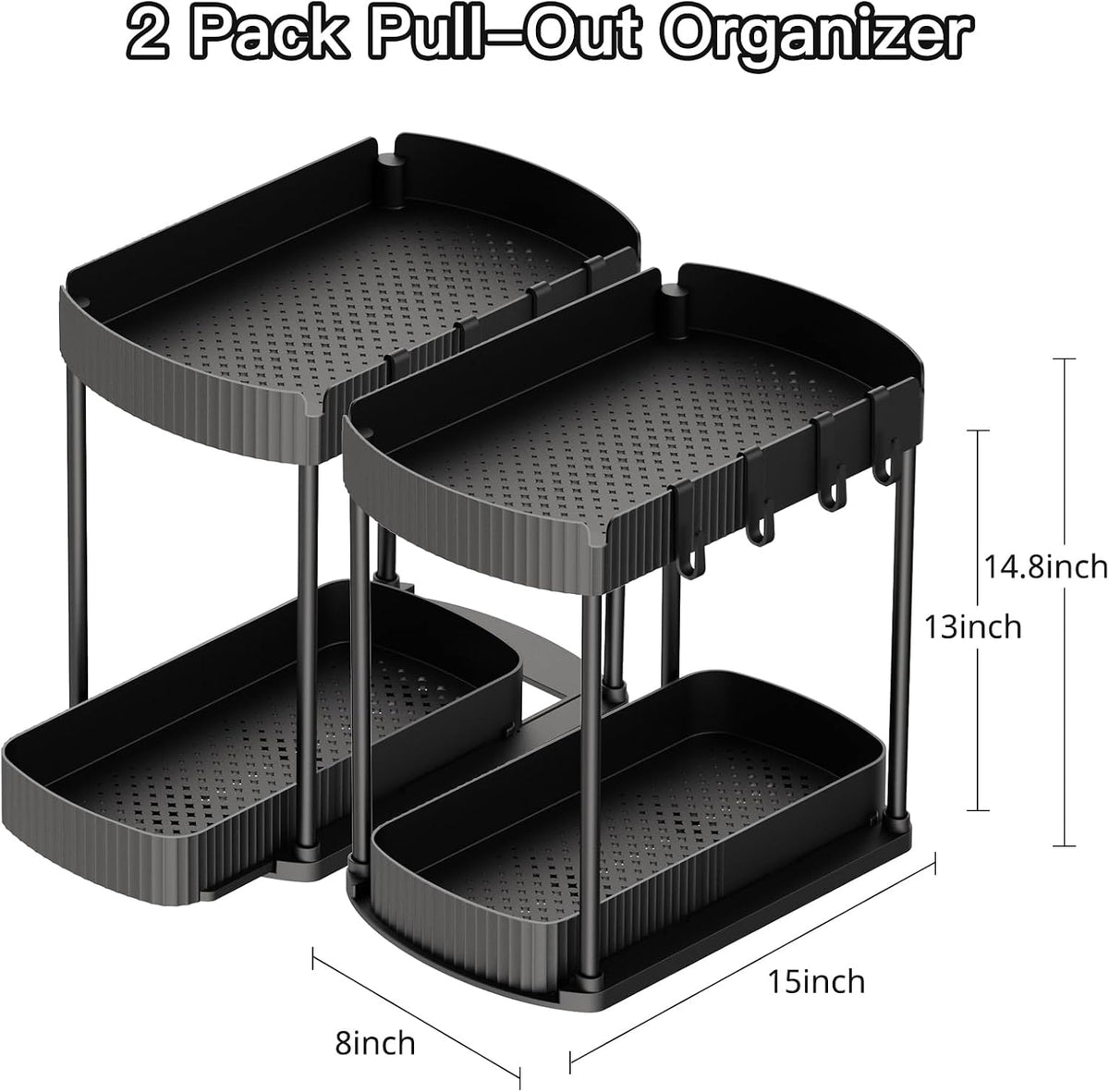 2 Packs Under Sink Pull-Out Storage Organizers, 14.8 Inches, Black