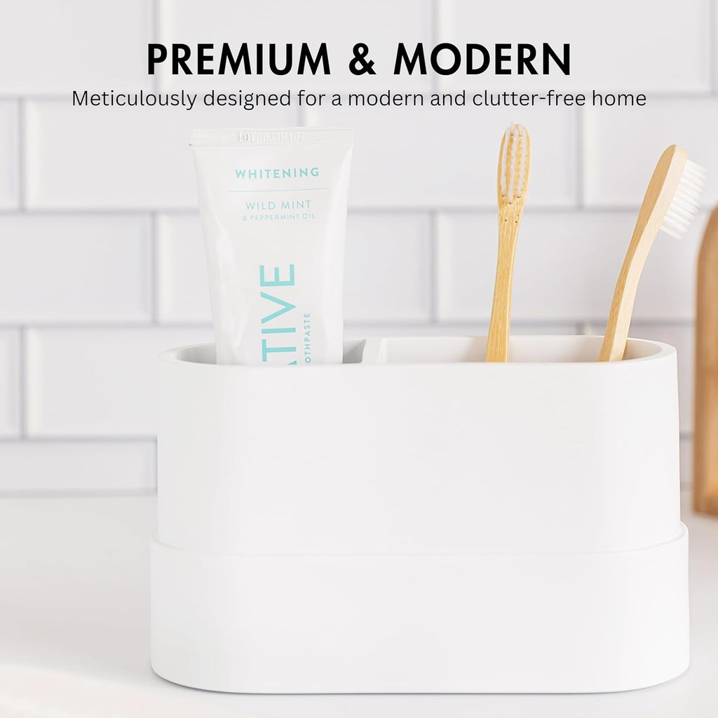 Yew Design Matte White Bathroom Toothbrush Holder Cup - Round Large