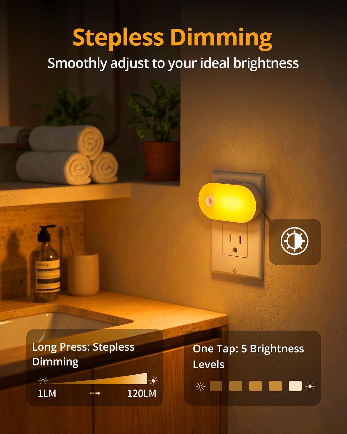 Lyridz Amber Night Light Plug-in with Motion Sensor, 2-Pack