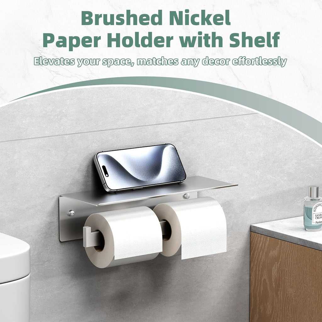 APLusee Dual Roll Toilet Paper Holder, Brushed Nickel, 304 Stainless Steel