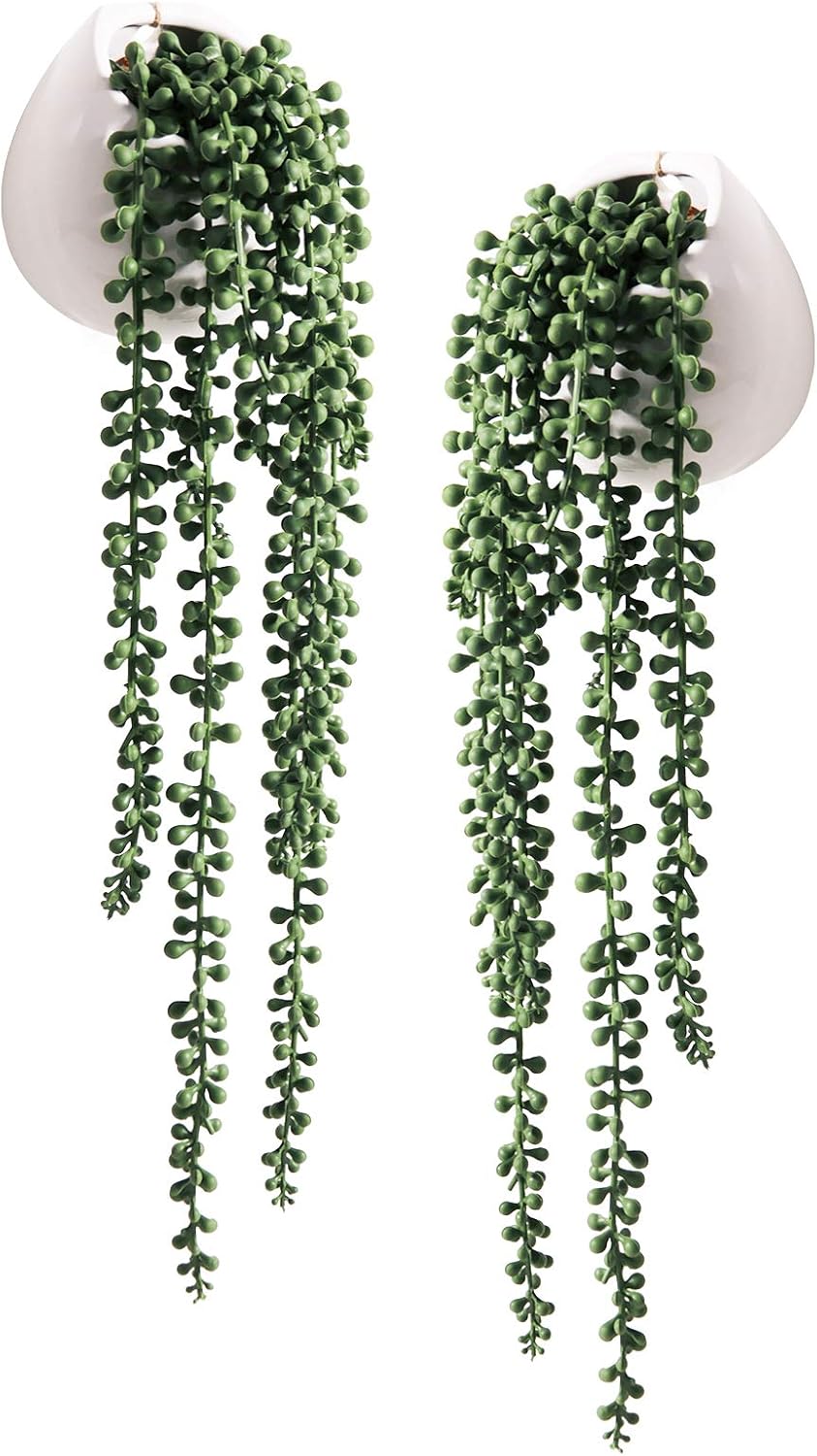 Tiita Artificial Hanging String of Pearls Plants in Pots, 2 Pack for Decor