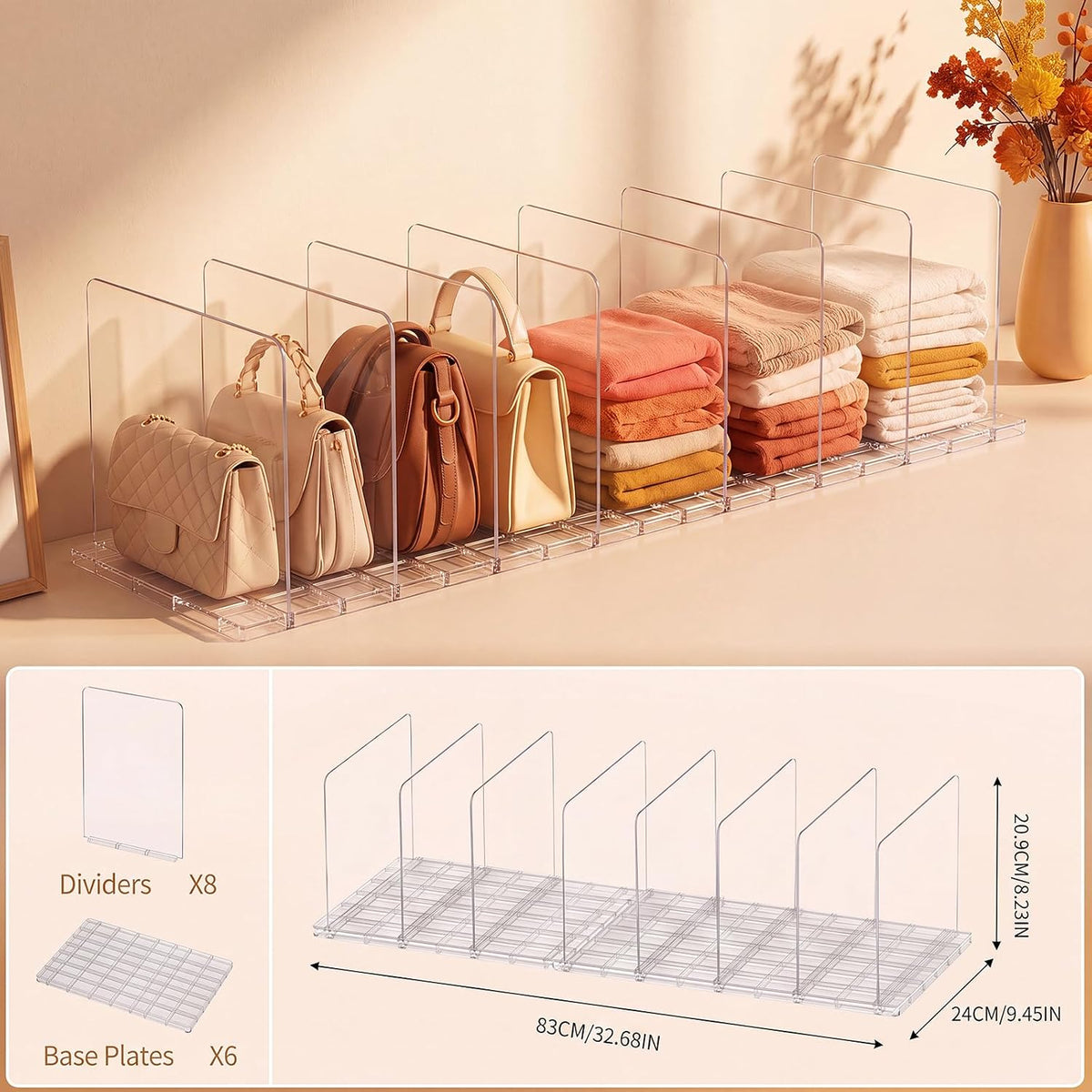 Purse Organizer for Closet, Adjustable Clear Handbag Shelf Dividers