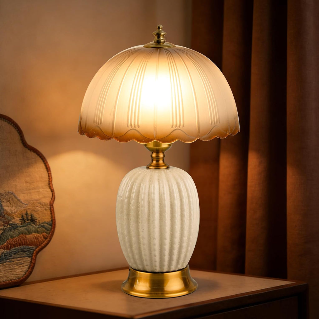 Vintage White Ceramic Cactus Small Table Lamp for Bedroom